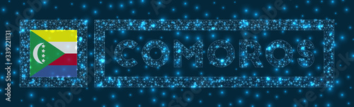 Comoros badge. Flag of Comoros in glowing network geometric style. Attractive vector illustration.