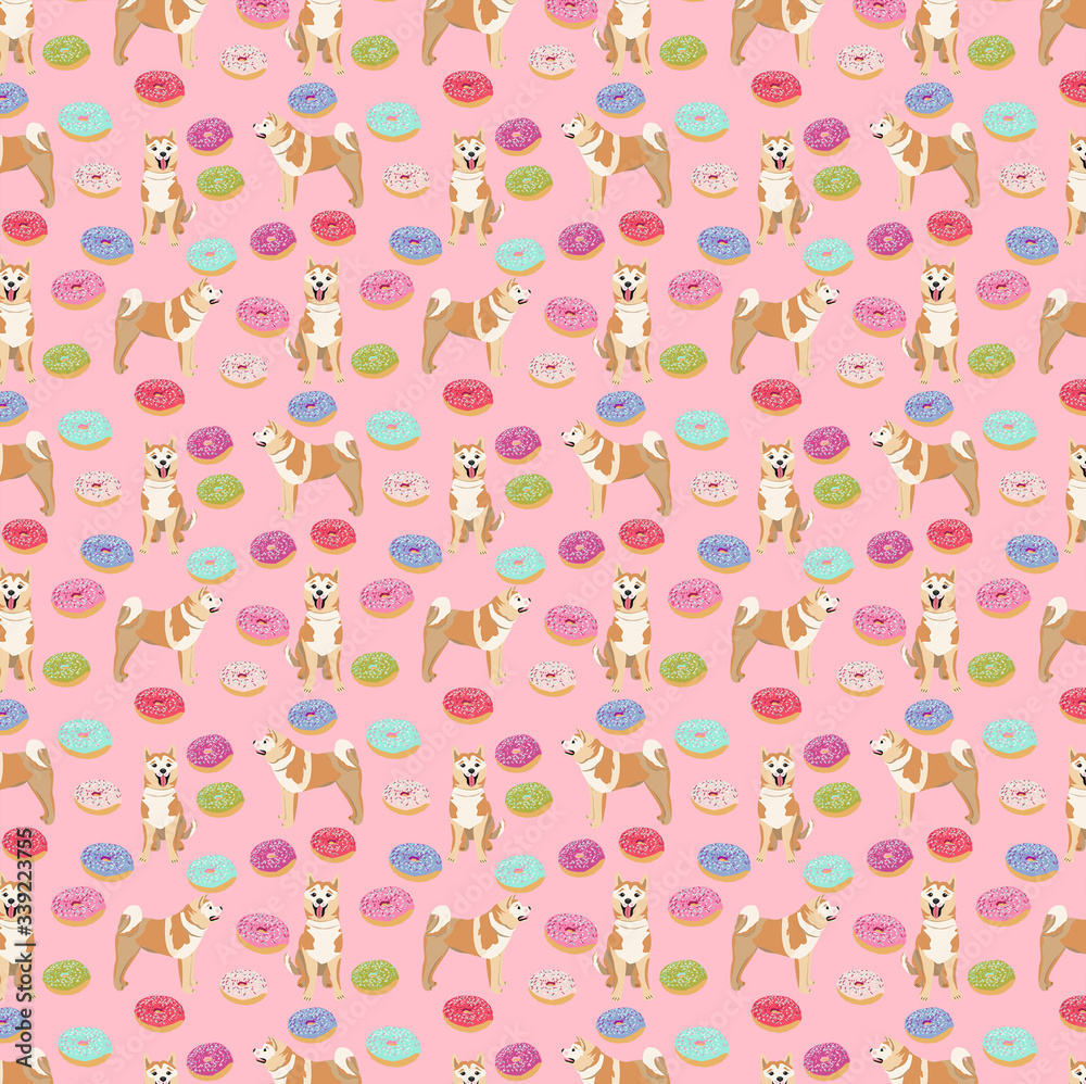 Akita Inu Dog Pattern Fabric Akita Inu Dog Pattern Fabric