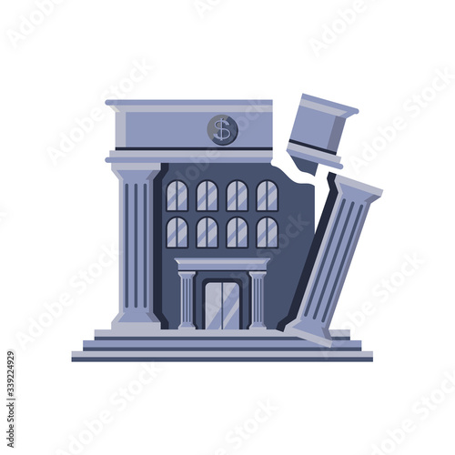 broken bank building on white background