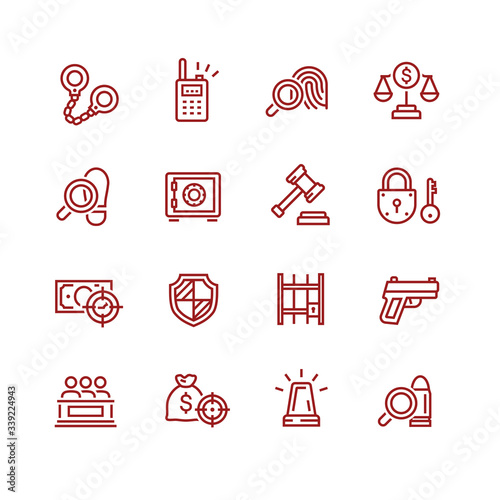 Law and Order Linear Vector Icons Set
