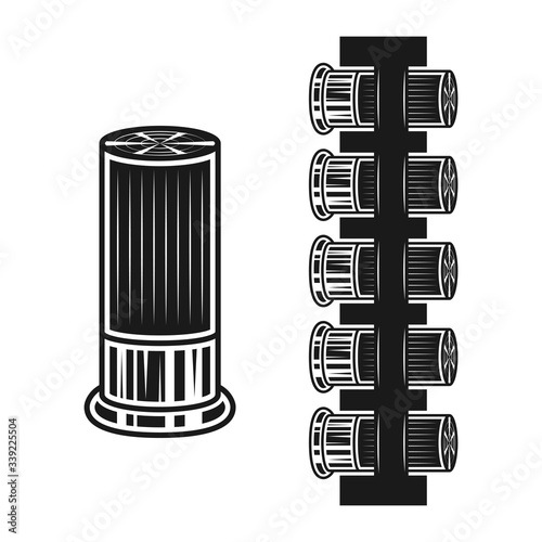 Bullets for hunting weapon and bandolier vector