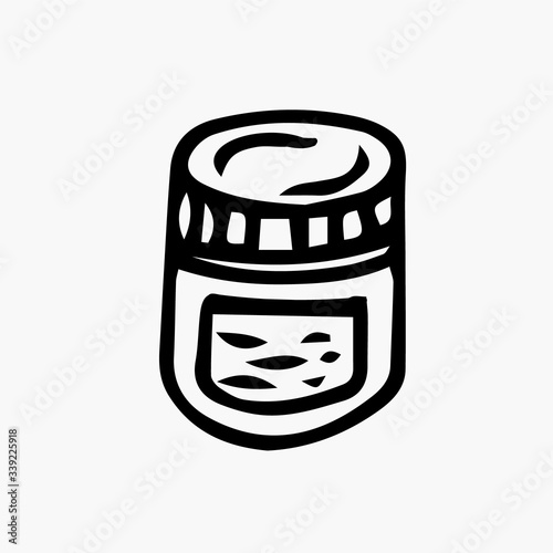 Doodle illustration of a pill jar. Vector illustration of a container with contraceptive pills