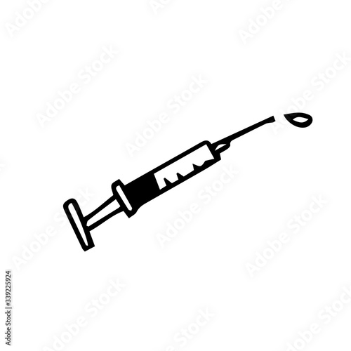 Doodle illustration of a syringe. Vector illustration of a needle with medicine, vaccine, or vaccination on a white background from covid-19 © Nadezhda