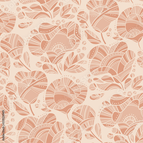 Folk style pale nude floral seamless pattern