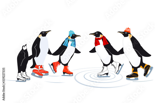Pinguine beim Eislaufen auf dem Eis – Vektor Illustration