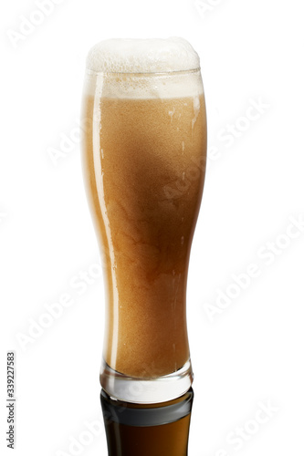 cold beer in glass with foam on white background (ID: 339227583)