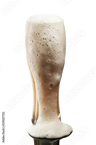 cold beer in glass with foam on white background (ID: 339227725)