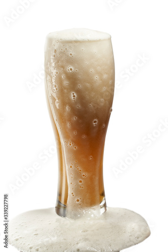 cold beer in glass with foam on white background (ID: 339227798)