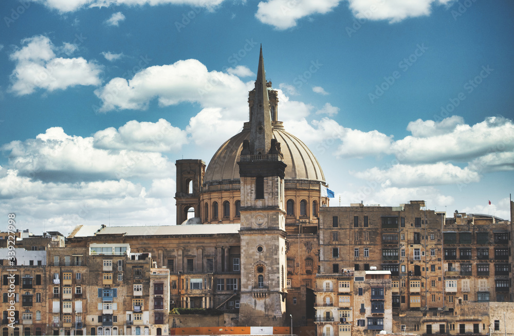 View on Valletta with the Charmelite Church. beautiful scenery valletta Malta