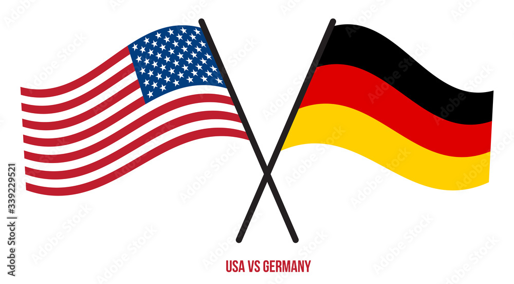 USA and Germany Flags Crossed And Waving Flat Style. Official Proportion. Correct Colors