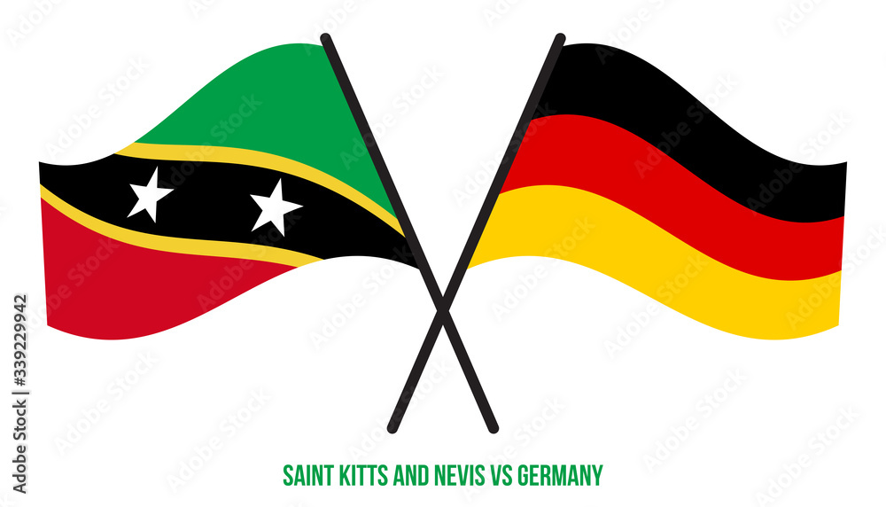 Saint Kitts & Nevis and Germany Flags Crossed And Waving Flat Style. Official Proportion Saint Kitts & Nevis and Germany Flags Crossed And Waving Flat Style. Official Proportion