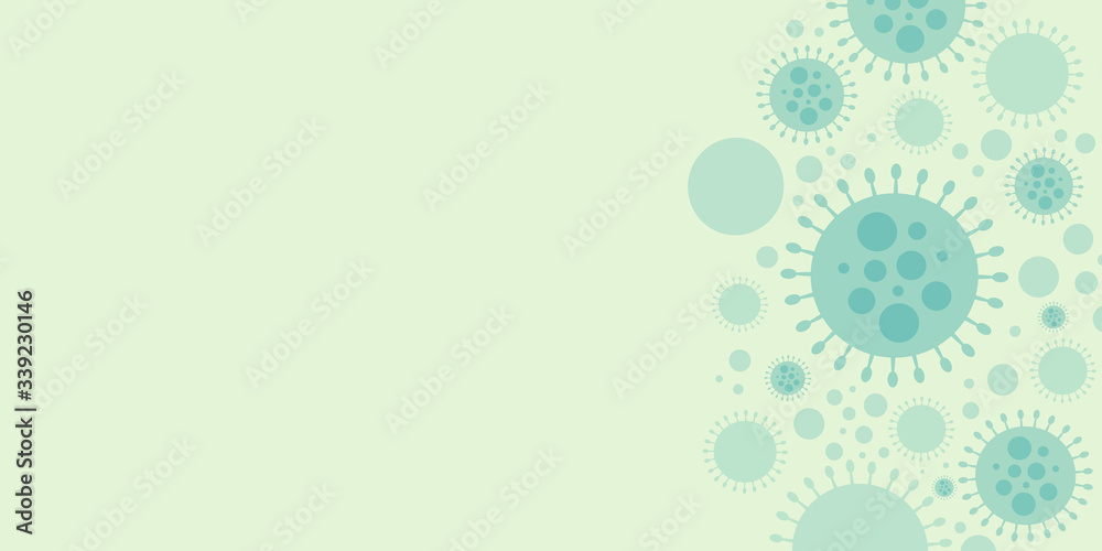 Virus icon on green banner background covid 19 concept 