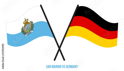 San Marino and Germany Flags Crossed And Waving Flat Style. Official Proportion. Correct Colors