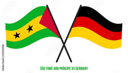 Sao Tome and Germany Flags Crossed And Waving Flat Style. Official Proportion. Correct Colors