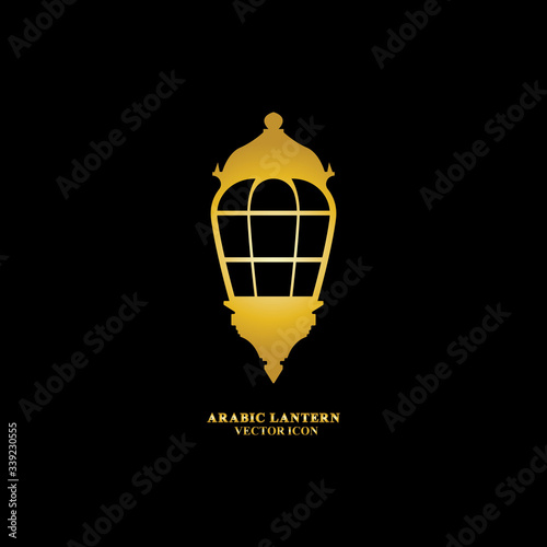 Arabic lantern flat icons set. Ramadan lantern sign for mobile application. Muslim decoration symbol. Eastern traditional culture vector illustration isolated on Black background.