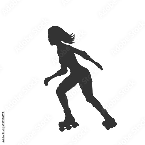 Black silhouette of roller girl. Outdoor fitness. Young active woman. Isolated skating image