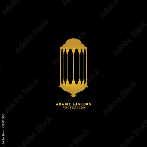 Arabic lantern flat icons set. Ramadan lantern sign for mobile application. Muslim decoration symbol. Eastern traditional culture vector illustration isolated on Black background.