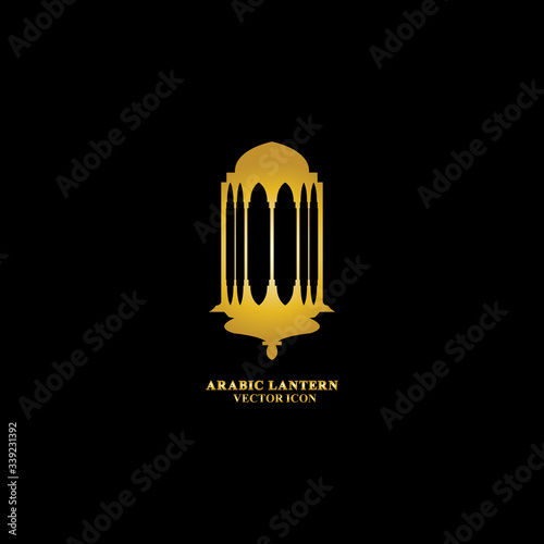 Arabic lantern flat icons set. Ramadan lantern sign for mobile application. Muslim decoration symbol. Eastern traditional culture vector illustration isolated on Black background.