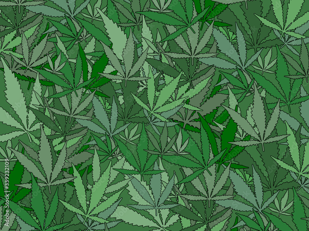 Naklejka premium Cannabis leaf background in various shades of green. Marijuana background for use with copy.