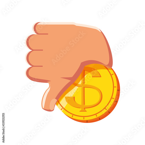 coin with dislike on white background