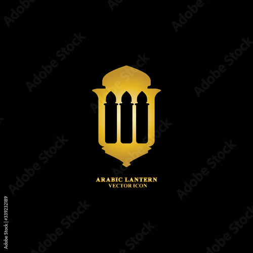 Arabic lantern flat icons set. Ramadan lantern sign for mobile application. Muslim decoration symbol. Eastern traditional culture vector illustration isolated on Black background.