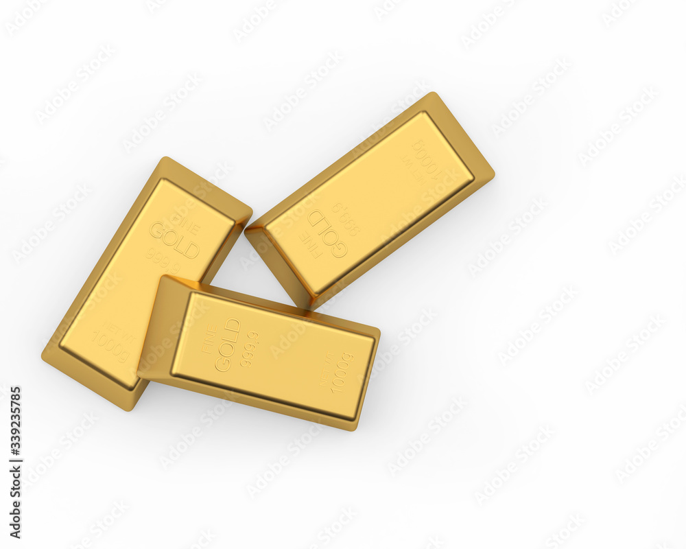 Three gold bars with space for text isolated on a white background. 3D illustration Three gold bars with space for text isolated on a white background. 3D illustration