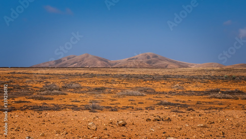 The beautiful volcanic landscape with Bailadero De Las Brujas on the island of Fuerteventura. Canary Islands. Spain. October 2019