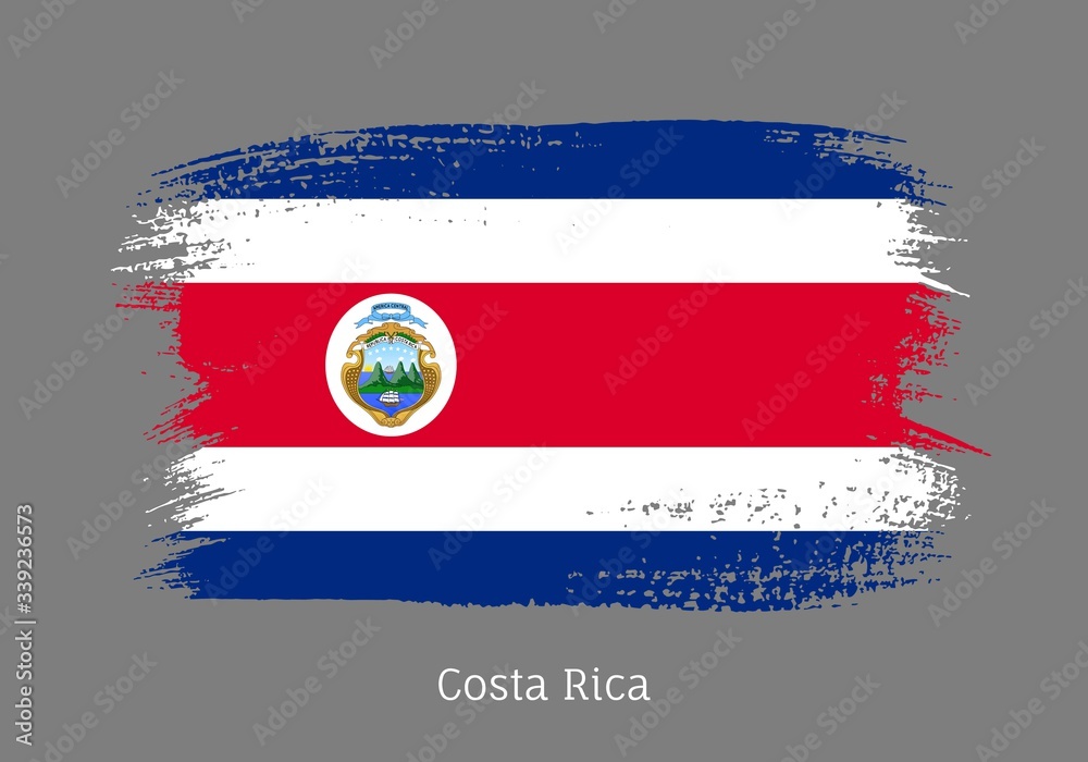 Costa Rica republic official flag in shape of paintbrush stroke. Country national identity