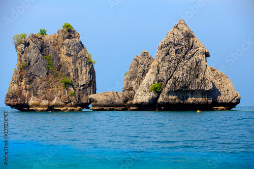  A small island in the sea is tropical islands in Krabi province. background for summer vacation concept.
