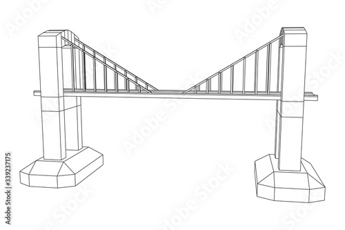Bridge connection structure. Wireframe low poly mesh vector illustration.