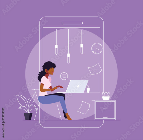 woman freelancer working from her home photo