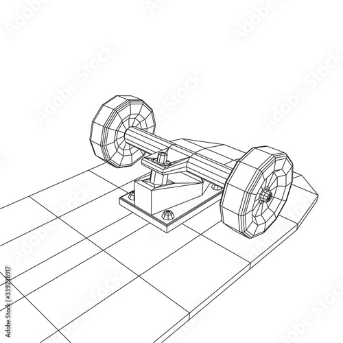 Skateboard longboard pennyboard. Eco alternative city transport. Wireframe low poly mesh vector illustration.
