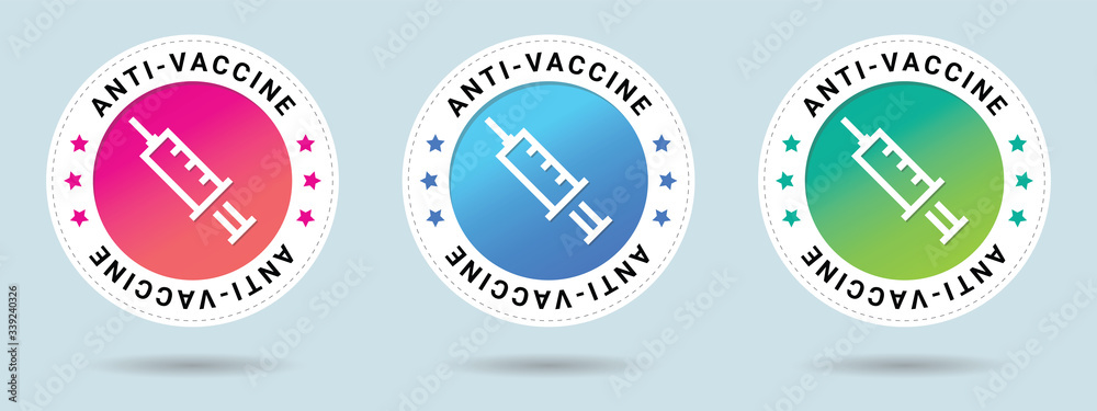 Fototapeta premium Anti-Vaccine stamp vector illustration. Vector certificate icon. Set of 3 beautiful color gradients. Vector combination for certificate in flat style.