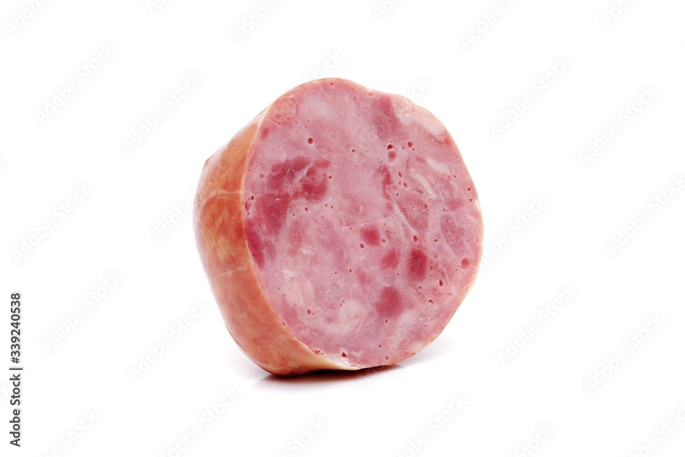 a piece of ham isolated on white background a piece of ham isolated on white background