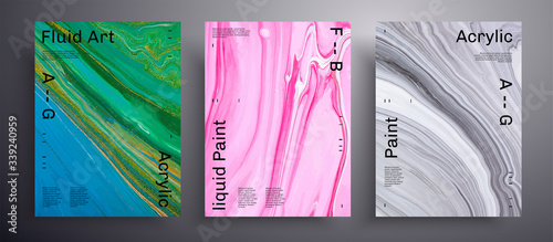 Abstract liquid placard, fluid art vector texture pack. Artistic background that applicable for design cover, poster, brochure and etc. Pink, green and black creative iridescent artwork