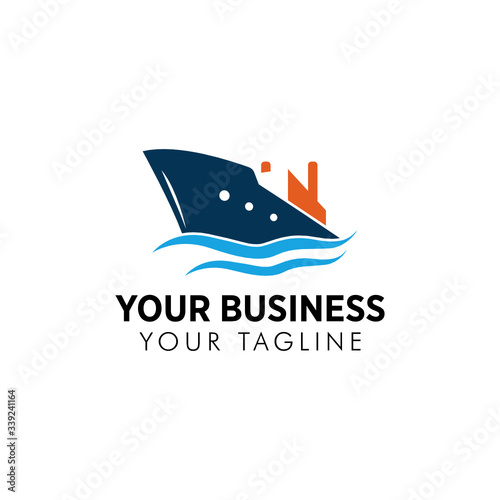 Simple minimalist Cargo ship vector logo template