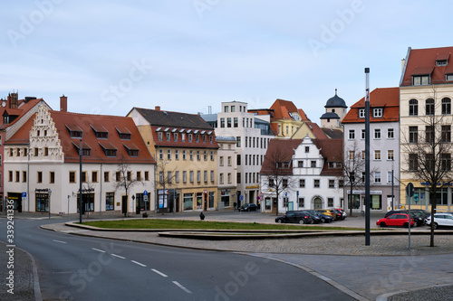 Historische Gebäude am Roßmarkt und Gewandhaus in Zeitz, Burgenlandkreis, Sachsen-Anhalt, Deutschland