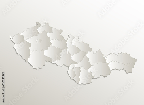 Czechoslovakia Republic map administrative division, separates regions and names individual region, card paper 3D natural blank