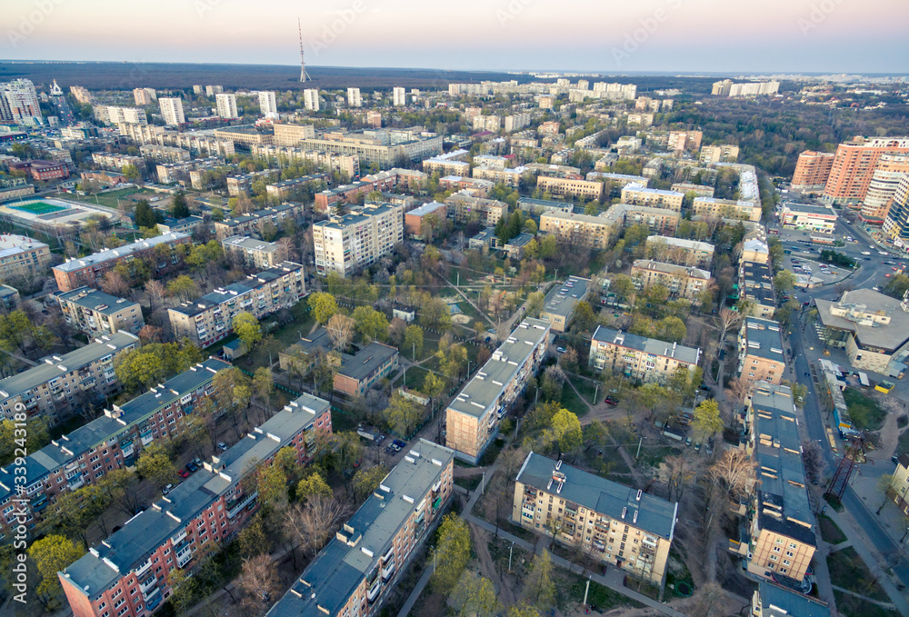 aerial view to residental area Pavlovo Pole in Kharkiv, Ukraine