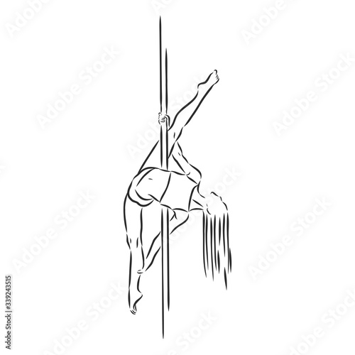 Pole dancer on the pole. Beautiful young woman on the pole. vector sketch illustration
