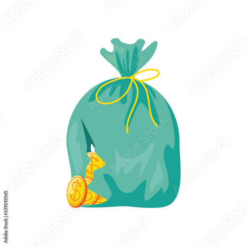 sack of broken coins on white background