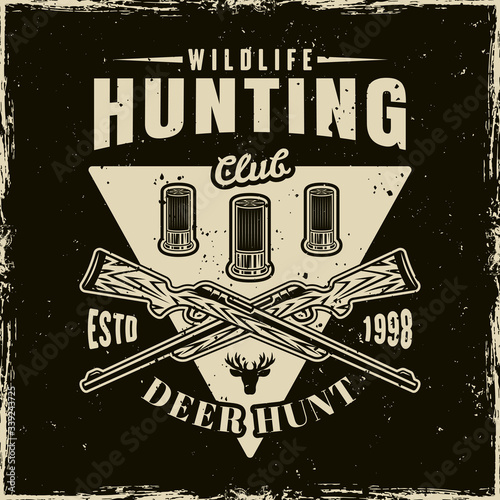 Hunting club vector light emblem on dark backdrop