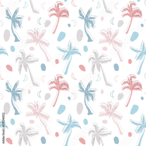 Palm tree abstract pattern seamless in simple style vector illustration. Pastel colors for print, textile, cover.