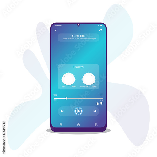 Social media network. Music player interface. Profile, Album, Song, Playlist mockup. music layout screen