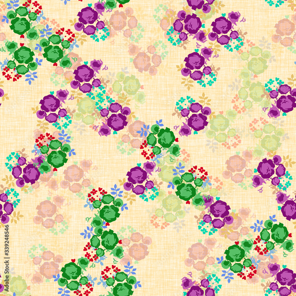 Watercolor seamless flower pattern with color backgound