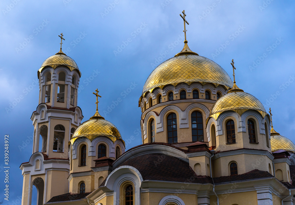 Church with golden domes against the sky