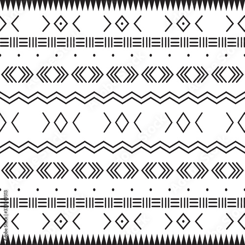Black and white tribal ethnic pattern with geometric elements, traditional African mud cloth, tribal design. fabric or home wallpaper design