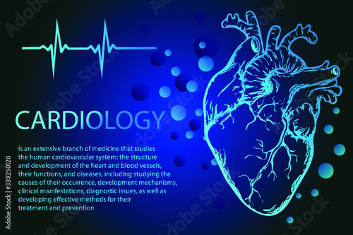 Medical banner. Advertising for cardiac products. Heart. Bright poster. Visual aid.Design 