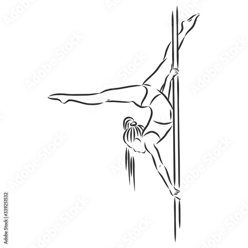 Pole dancer on the pole. Beautiful young woman on the pole. vector sketch illustration