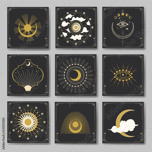 the sun and moon, the beauty of the eastern night. traditional folk spiritual elements. space objects. Vector graphics